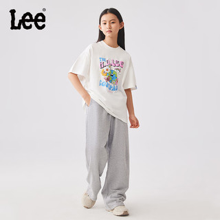 Lee儿童短袖T恤2024春夏女童宽松舒适纯棉印花圆领套头上衣童装 月光白 140cm