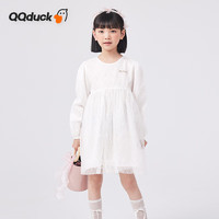 QQ duck 可可鸭 童装女童连衣裙儿童公主纱裙学生复古风裙子菱格星星白色；130