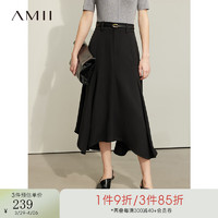 AMII2024春高级通勤风不规则裙摆半身裙女宽松垂感A字裙子12411002 黑色 (拍大一码) 160/68A/M