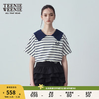 Teenie Weenie小熊2024年夏季海军条纹短袖学院风T恤上衣韩版 藏青色 160/S