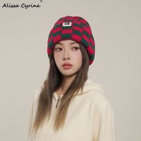 百亿补贴：Alissa Cyrine AlissaCyrine格子针织帽秋冬款保暖韩版男女堆堆帽冷帽大头围毛线