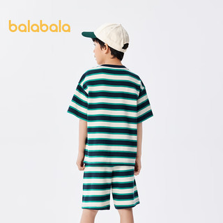 巴拉巴拉童装儿童套装男童夏季中大童两件套撞色条纹休闲时尚帅气 蓝绿色调00484 175cm