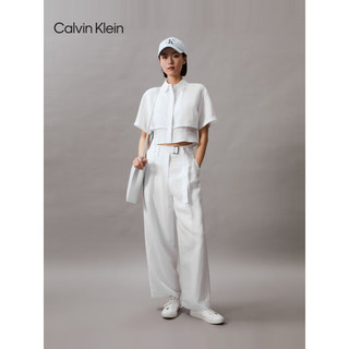 Calvin Klein Jeans24春夏女士舒适含亚麻调节腰带阔腿休闲裤J223325 YAF-月光白 L