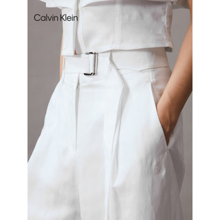 Calvin Klein Jeans24春夏女士舒适含亚麻调节腰带阔腿休闲裤J223325 YAF-月光白 L