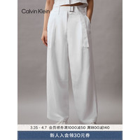 Calvin Klein Jeans24春夏女士舒适含亚麻调节腰带阔腿休闲裤J223325 YAF-月光白 M