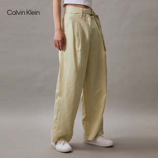 Calvin Klein Jeans24春夏女士舒适含亚麻调节腰带阔腿休闲裤J223325 LFU-豆汁黄 S