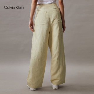 Calvin Klein Jeans24春夏女士舒适含亚麻调节腰带阔腿休闲裤J223325 LFU-豆汁黄 S