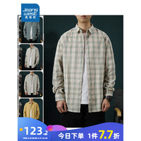 真维斯男装2024夏季 男款长袖格子衬衫外套港风潮流外套EI 米白2110 190/104A/XXXXL