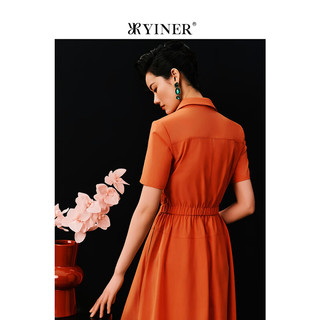 YINER音儿2024夏季法式衬衫方领假两件连衣裙 橙红 46