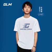 GLM 短袖t恤男纯棉夏季宽松透气青少年休闲潮牌大码T恤 白#JGL深蓝G XL