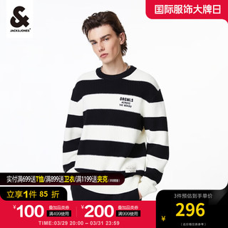 杰克琼斯 杰克·琼斯（JACK&JONES）年春季新款宽松圆领撞色条纹设计针织衫男装毛衣上衣 黑色E41 175/96A/M