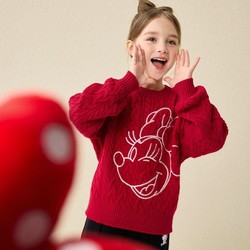 Disney baby 迪士尼宝贝 卡通大红系保暖女童毛衣中大儿童毛衫