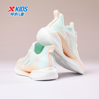 特步（XTEP）【氢风5.0】儿童跑步鞋春季男女童运动鞋旋转纽扣科技跑鞋 浅粉橘/泡沫绿【女款】 39码