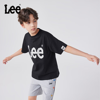 Lee儿童短袖T恤2024夏季休闲百搭童装立体印花男女童上衣打底衫 黑色 120cm