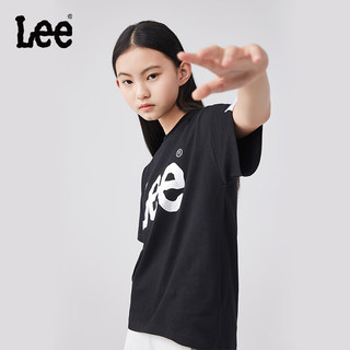 Lee儿童短袖T恤2024夏季休闲百搭童装立体印花男女童上衣打底衫 黑色 120cm