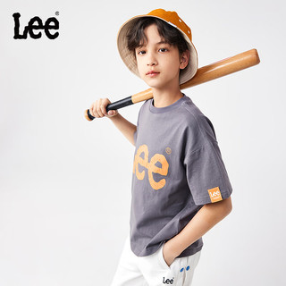 Lee儿童短袖T恤2024夏季休闲百搭童装立体印花男女童上衣打底衫 碳灰色 130cm