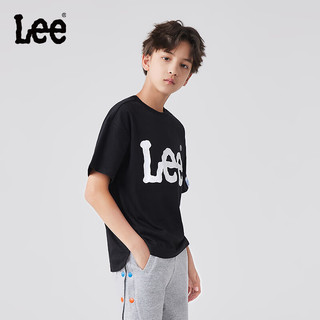 Lee 儿童短袖T恤2024夏季休闲百搭童装立体印花男女童上衣打底衫 黑色 165cm