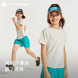 moodytiger【网球系列】女童透气短袖T恤夏季圆领户外运动衣 炭黑色|预计4月2日发货 140cm