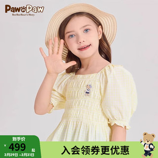 PawinPaw卡通小熊童装24年春夏季女童泡泡袖短袖衬衫 Yellow黄色/30 130