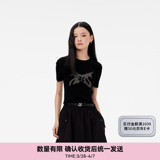 RE'VAN 芮范2024春季设计师款甜酷蝴蝶图案毛织短袖RM10601171 黑色 L/40