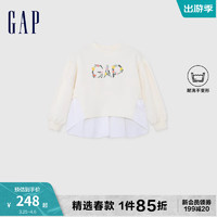 Gap女童2024春季柔软高弹logo拼接下摆卫衣儿童装上衣890218 奶白色 110cm(XXS) 亚洲尺码