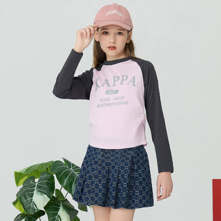 Kappa Kids长袖T恤儿童拼色春装撞色女童潮流百搭粉T短款长袖 粉色   120