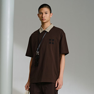 GXG男装 多色字母设计短袖T恤 24年夏季G24X442025 棕色 165/S