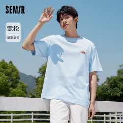 semir森马短袖t恤男2023夏季新款宽松纯棉时尚休闲校园风圆领情侣上衣