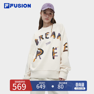 FILA 斐乐 FUSION斐乐潮牌针织套头衫2024春涂鸦字母纯棉卫衣 灰麦色-BG 165/88A/S