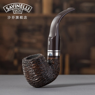 沙芬（SAVINELLI）手工石楠木烟斗老式米涅尔瓦雕刻面P445高档实木烟斗男士 【614斗型 大号 侦探叼斗】