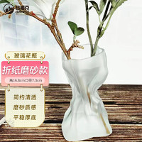 吕姆克 玻璃花瓶插花瓶水养富贵竹百合透明大花瓶客厅摆件创意磨砂款5241