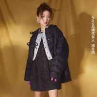 d'zzit 地素 周冬雨同款地素甜酷少女蝴蝶结系带编织格羽绒服（尺码偏大）