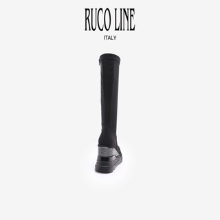 Ruco Line如卡莱意大利高筒坡跟烫钻黑色弹力靴女