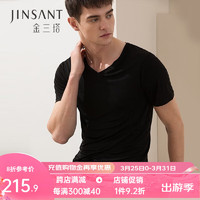 JINSANTA 金三塔 真丝家居上衣男绢丝短袖V领T恤家居睡衣上衣 黑色7100 XL