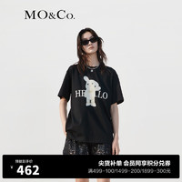 MO&Co. 摩安珂 免子印花圆领短袖宽松纯棉T恤上衣上装 黑色-第1批 M/165