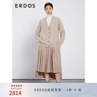 ERDOS 鄂尔多斯 秋冬V领纯色绒感宽松慵懒针织女羊绒开衫 香草白 165/88A/L