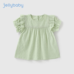 JELLYBABY 女童夏装衬衣宝宝上衣夏季女孩娃娃衫儿童短袖衬衫 绿色 100cm