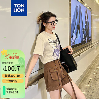 唐狮 TONLION女工装牛仔短裤TB 烘焙咖 28