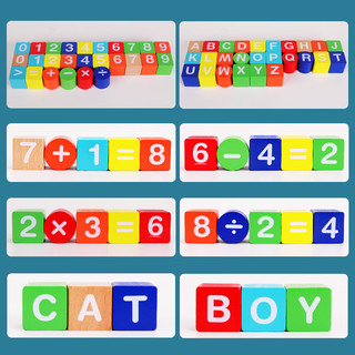 QZMEDU 儿童大颗粒积木幼儿早教拼搭玩具男女孩数字字母认知玩具 48粒大颗粒实木积木