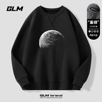 GLM 卫衣男美式休闲秋季320G重磅款青少年圆领潮牌外套男 黑#线条圆 M