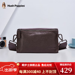 Hush Puppies 暇步士 男士包包单肩斜挎包2024新款时尚潮流复古真皮邮差包纯牛皮小挎包