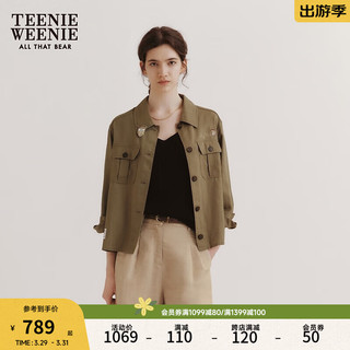 Teenie Weenie小熊2024衬衫式轻柔短外套休闲感天丝麻混纺女装 棕色 155/XS