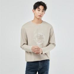 佐丹奴 纯棉男士t恤针织复古印花t春季打底男上衣圆领长袖t恤男款