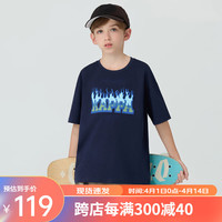 Kappa Kids卡帕夏季简约舒适纯棉短袖男女童百搭24藏青T恤 藏青色   160