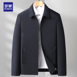 罗蒙 夹克男士外套春秋翻领商务休闲弹力纯色茄克衫爸爸装中青年男装