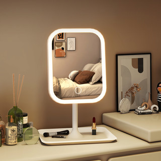 镜子led带灯梳妆镜台式桌面化妆镜家用卧室ins风女生宿舍大号方镜