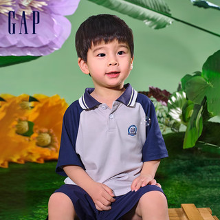 Gap 盖璞 男幼童2024夏季吸湿速干撞色短袖T恤短裤儿童装套装890265 蓝灰组合 90cm(1-2岁)亚洲尺码