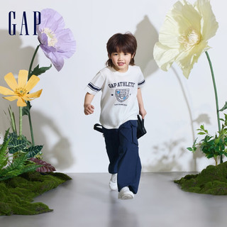 Gap男童2024夏季纯棉数字logo短袖T恤复古风儿童装上衣890534 白色 140cm(M)亚洲尺码