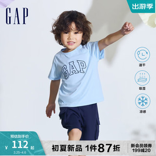 Gap男幼童2024夏季吸湿速干凉感logo短袖T恤儿童装上衣890261 蓝色 100cm (2-3岁)偏小选大一码