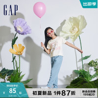 Gap女童2024夏季纯棉logo印花圆领短袖T恤儿童装上衣890394 白色 160cm(XL)亚洲尺码